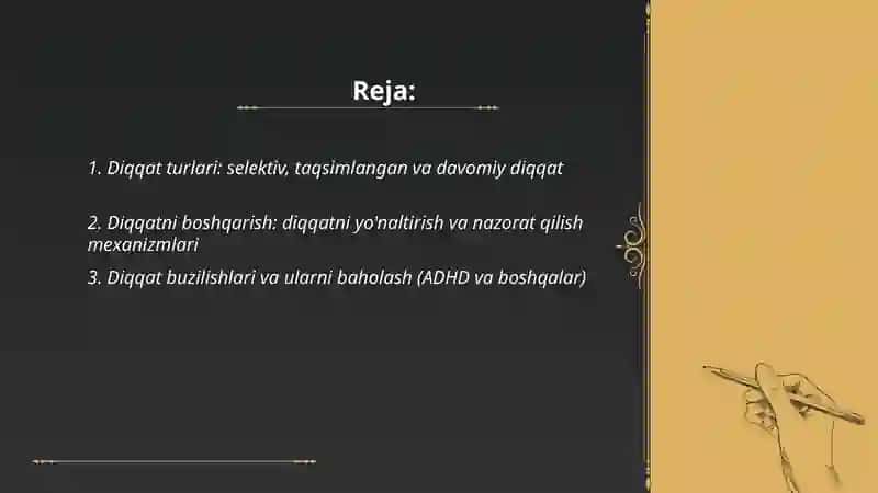 Diqqat.Idrok.Xotira.Til va nutq.Sezgi mavzulariga slayk tayyorlash 2