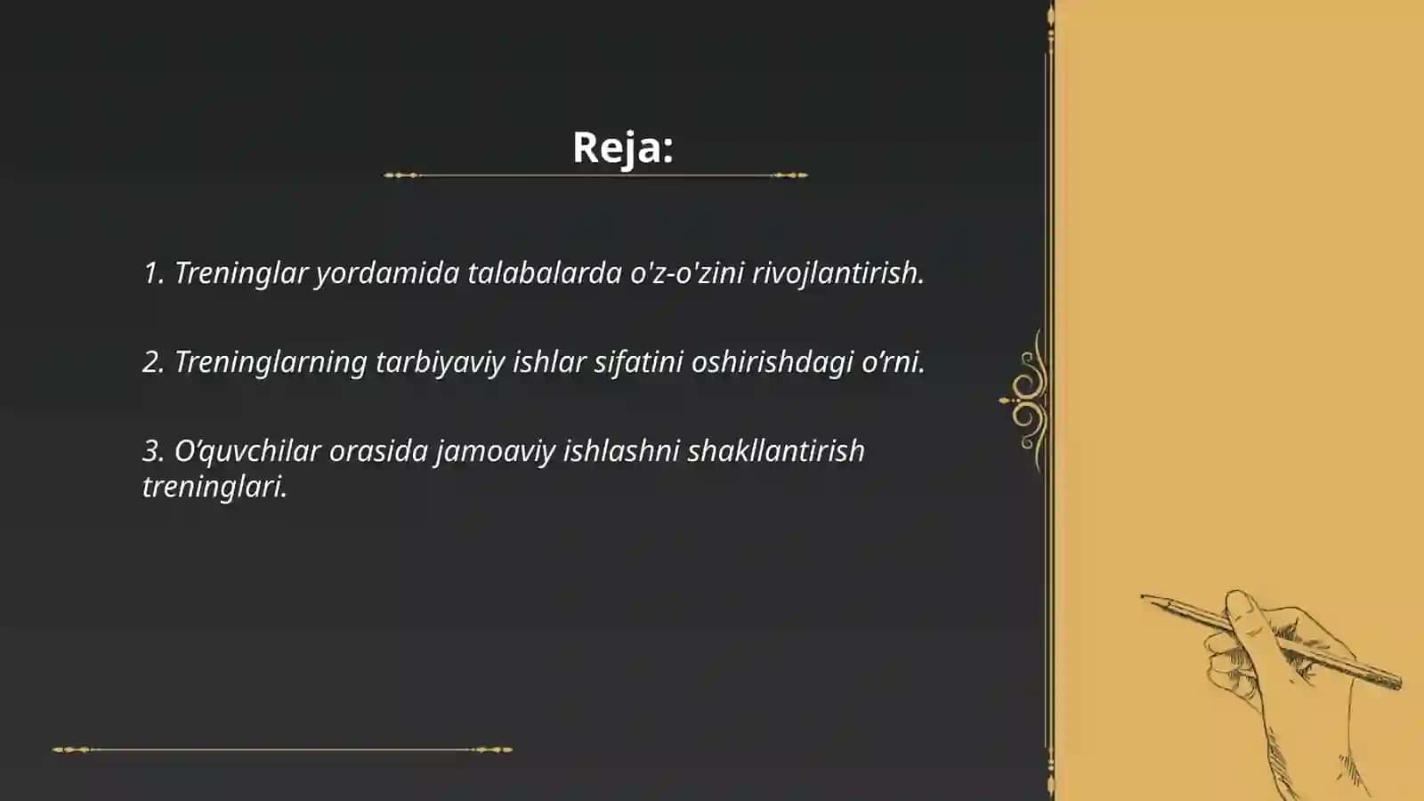 Treninglardan foydalanish 2