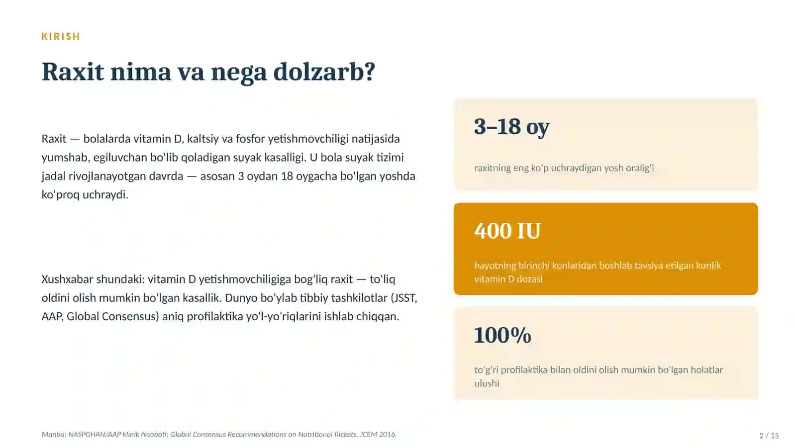Bolalarda Raxit Profilaktikasi — Sabablari, Belgilari va Oldini Olish | 15 Slayd 2