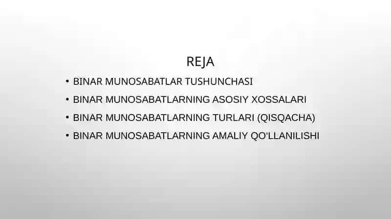 Binar munosabatlar 2