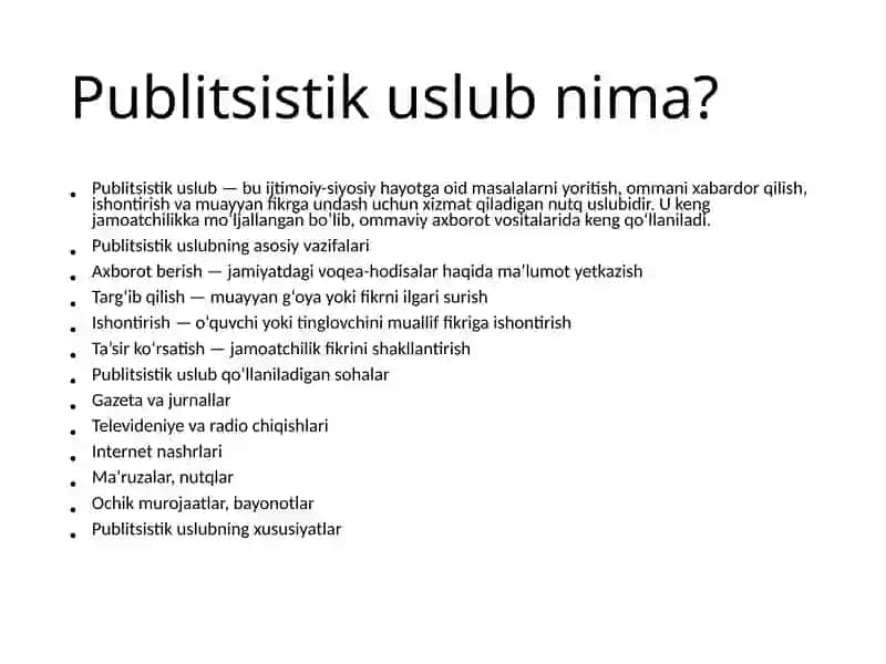 Publitsistik uslub va uning xususiyatlari 2