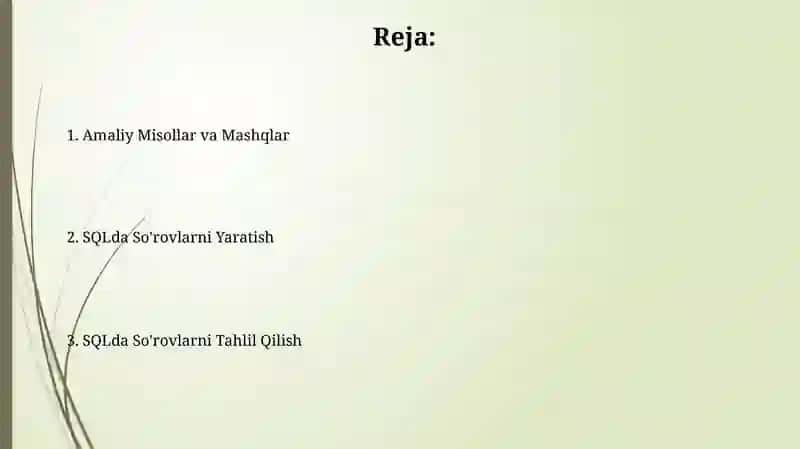 SQLda So'rovlarni Yaratish va Tahlil Qilish 2