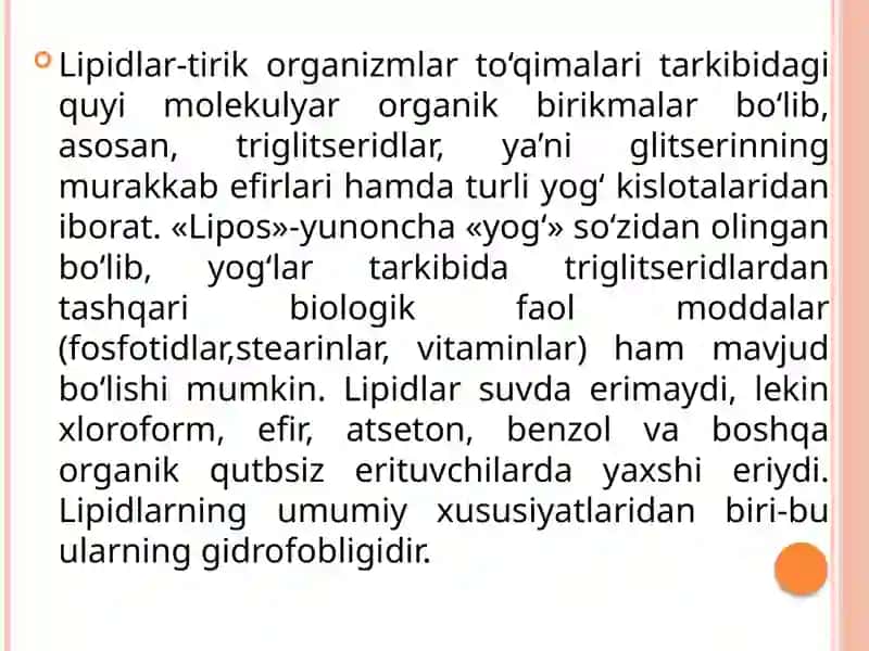 Lipidlar.sovunlanadiganoddiyvamurakkablipidlar.Sovunlanmaydiganlipidlar 2