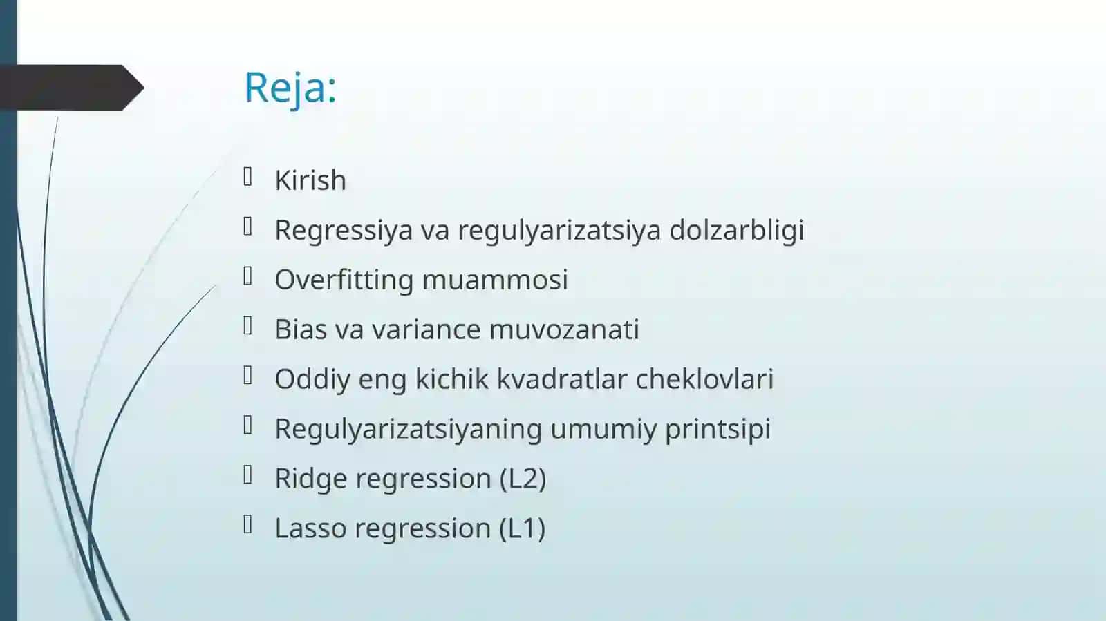 Regressiya masalalarida regulyarizatsiya funksiyasini qoʻllash 2