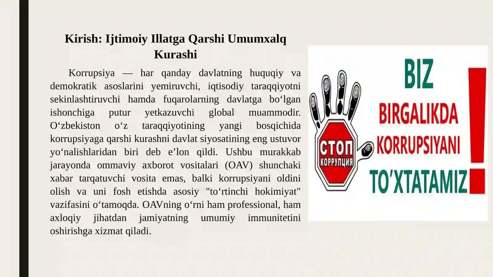 O‘zbekistonda Korrupsiyaga Qarshi Kurashishda OAVning O‘rni va Axloqiy Ahamiyati 2