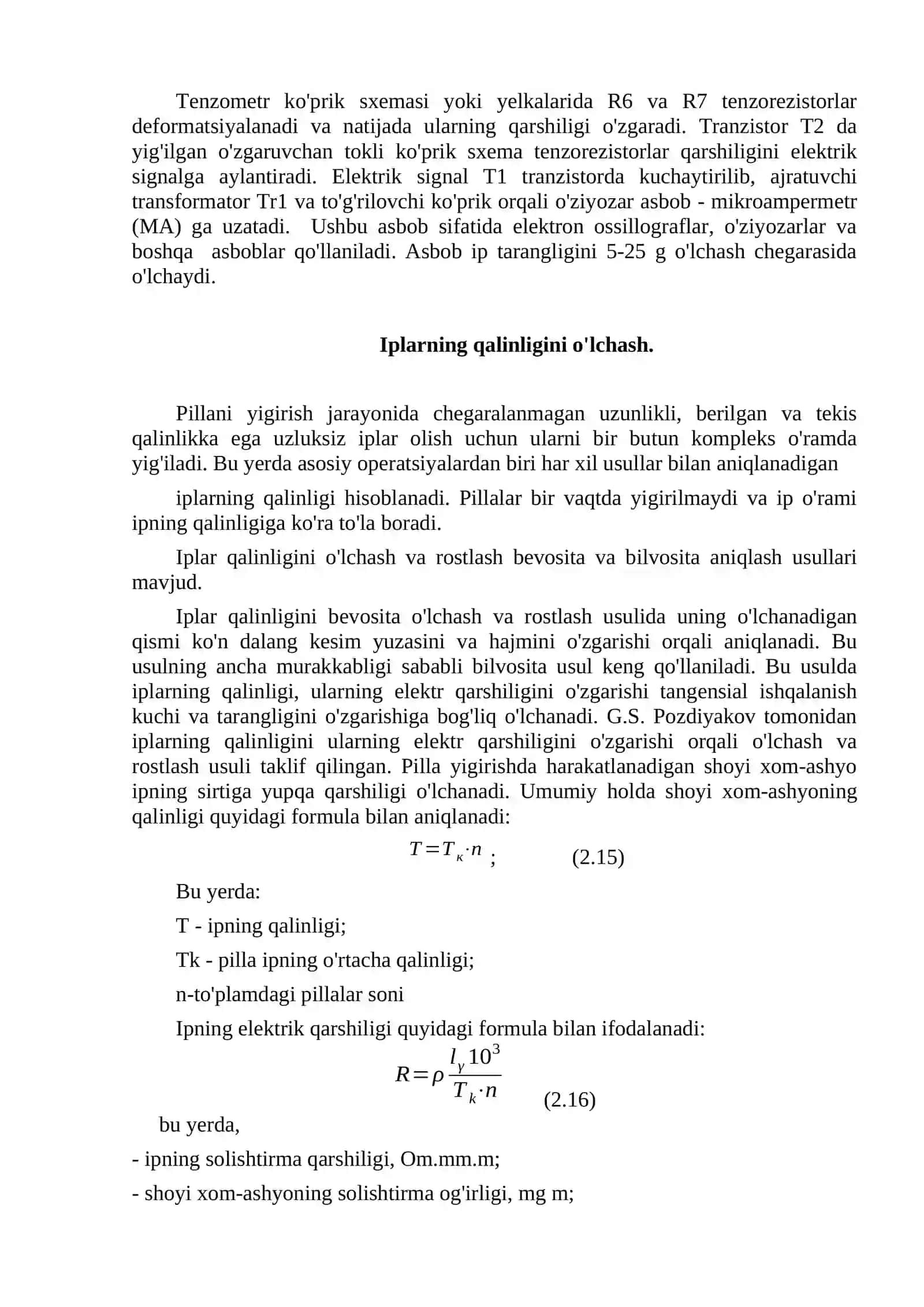 Ipning tarangligini, zichligini o'lchashning ARS 2