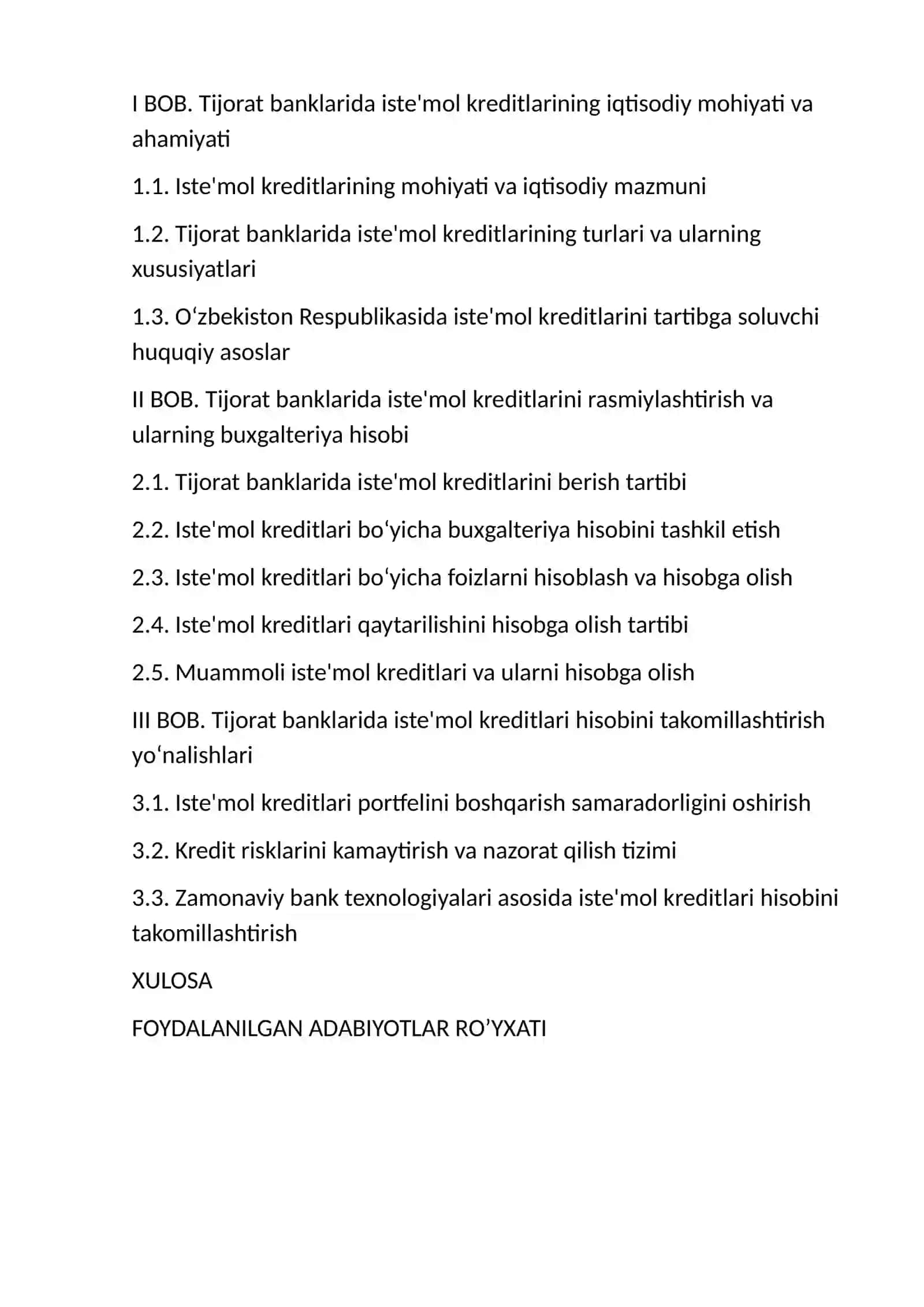 TIJORAT BANKLARIDA ISTE'MOL KREDITLARI HISOBI 2