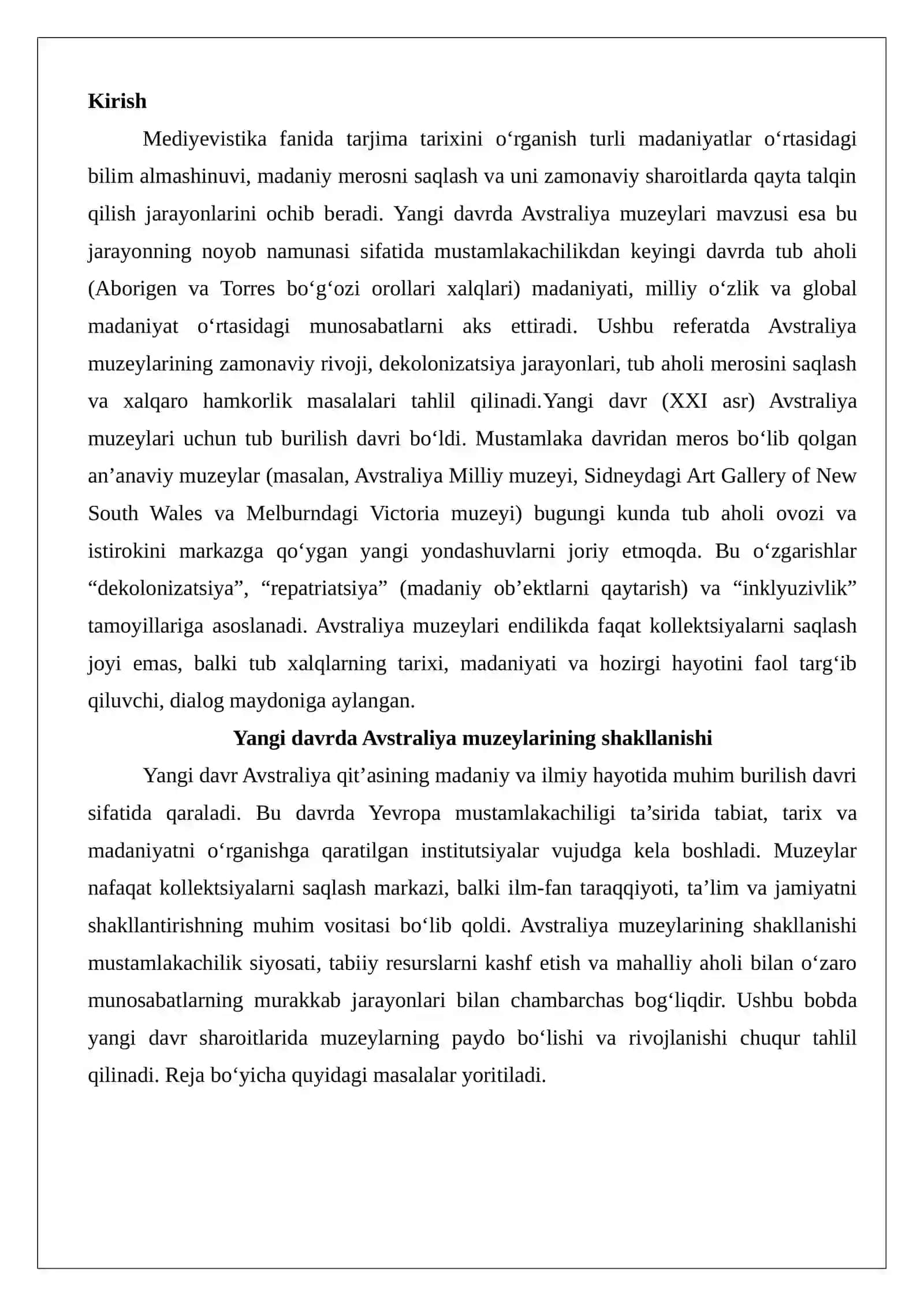 Yangi davrda Avstraliya muzeylari 2