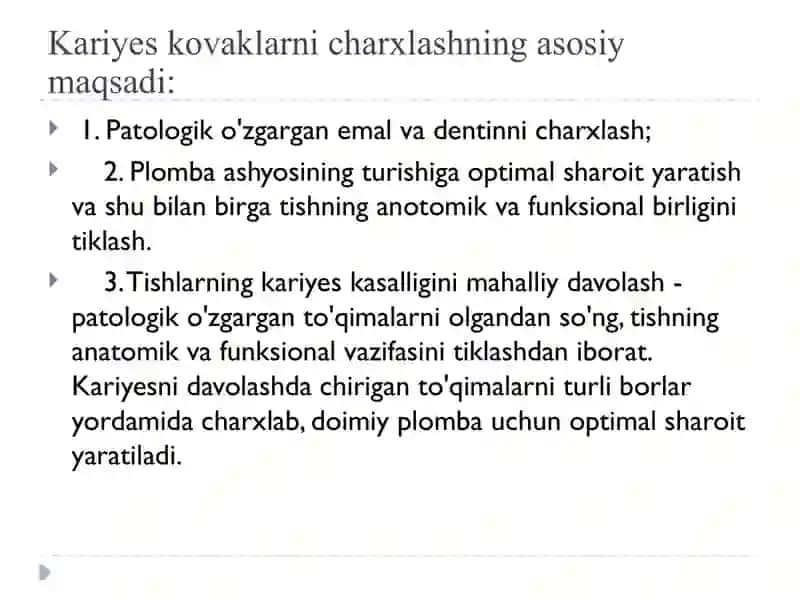 Blek bo’yicha 1 sinfli karioz kovaklarni restavratsiya qilish 2