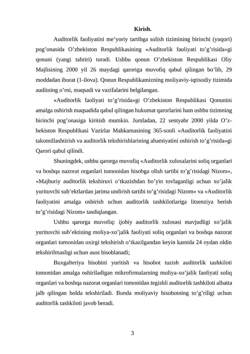 Auditorlik faoliyatini tashkil etishning huquqiy asoslari va uning rivojlanish bosqichlari 2