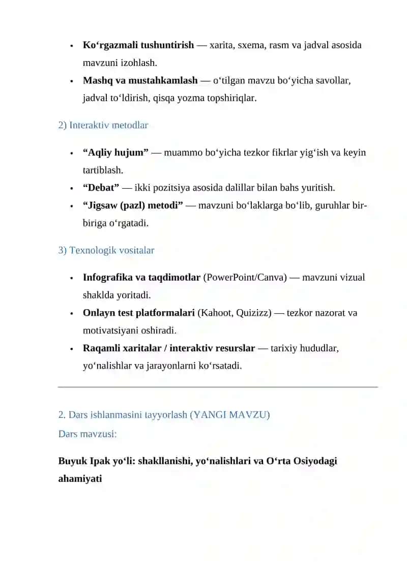 Ta'lim metodlari va vositalarini tahlil qilish va izohlash (YANGI VARIANT) 2