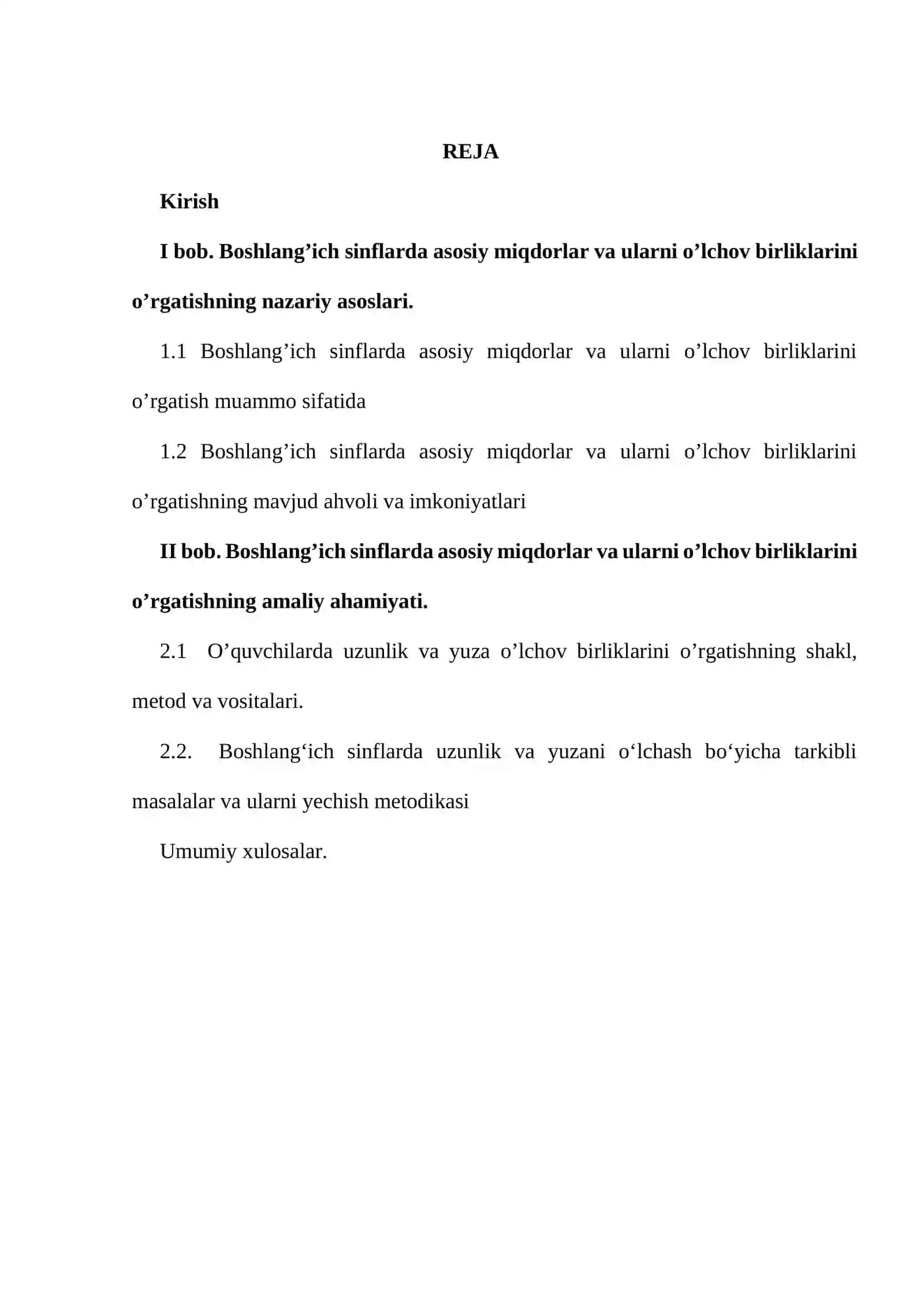 “Boshlang’ich sinflarda asosiy miqdorlar va ularni o’lchov birliklarini o’rgatish metodikasi. Uzunlik va yuza o’lchov birliklari” 2