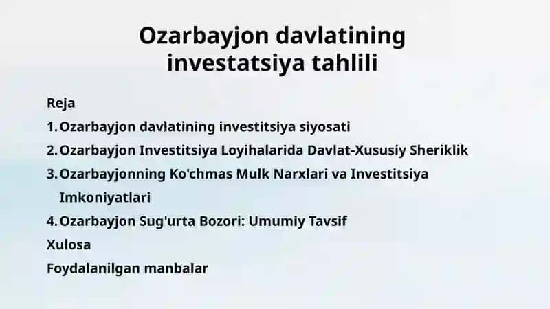 Ozarbayjon davlatining investatsiya tahlili 2