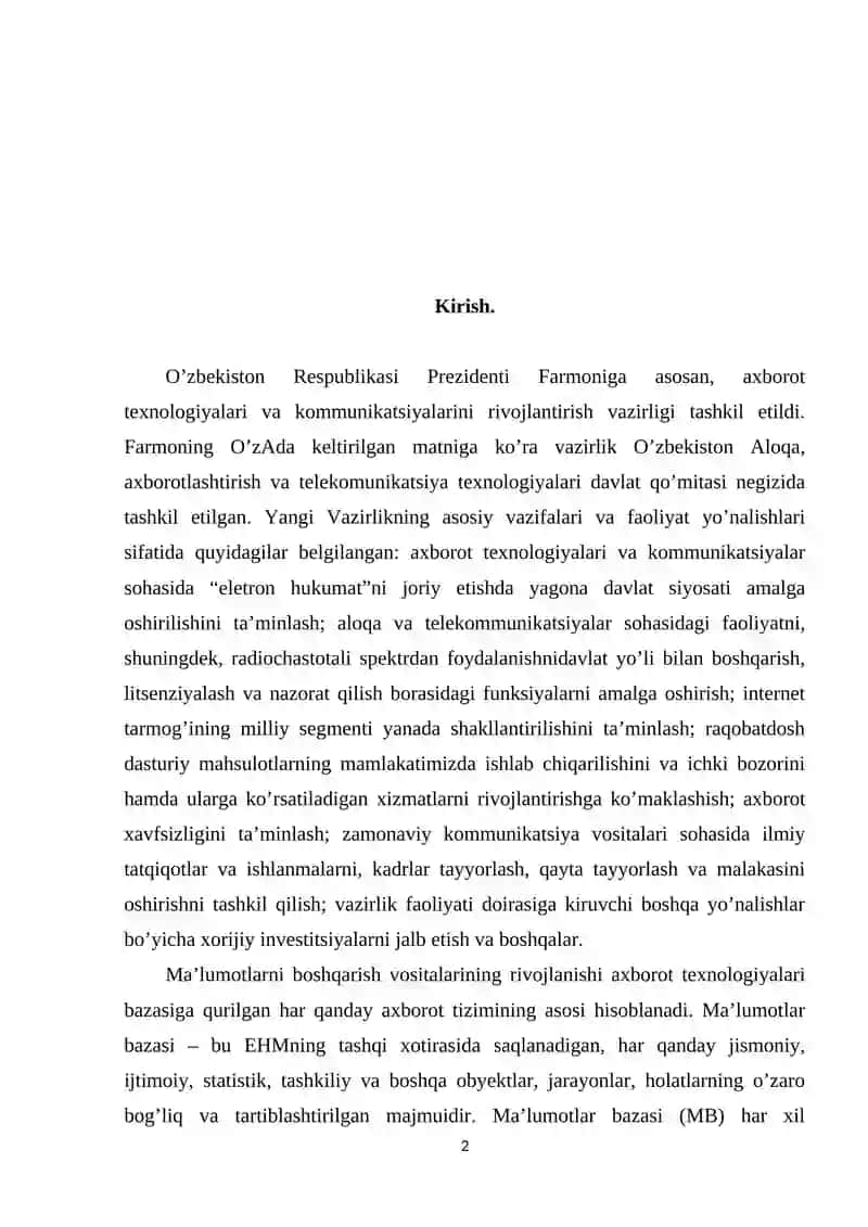 Restorandagi stol bron qilish tizimi uchun ma’lumotlar bazasini yaratish 2