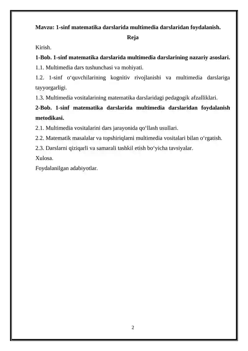 MATEMATIKA O‘QITISH METODIKASI 2