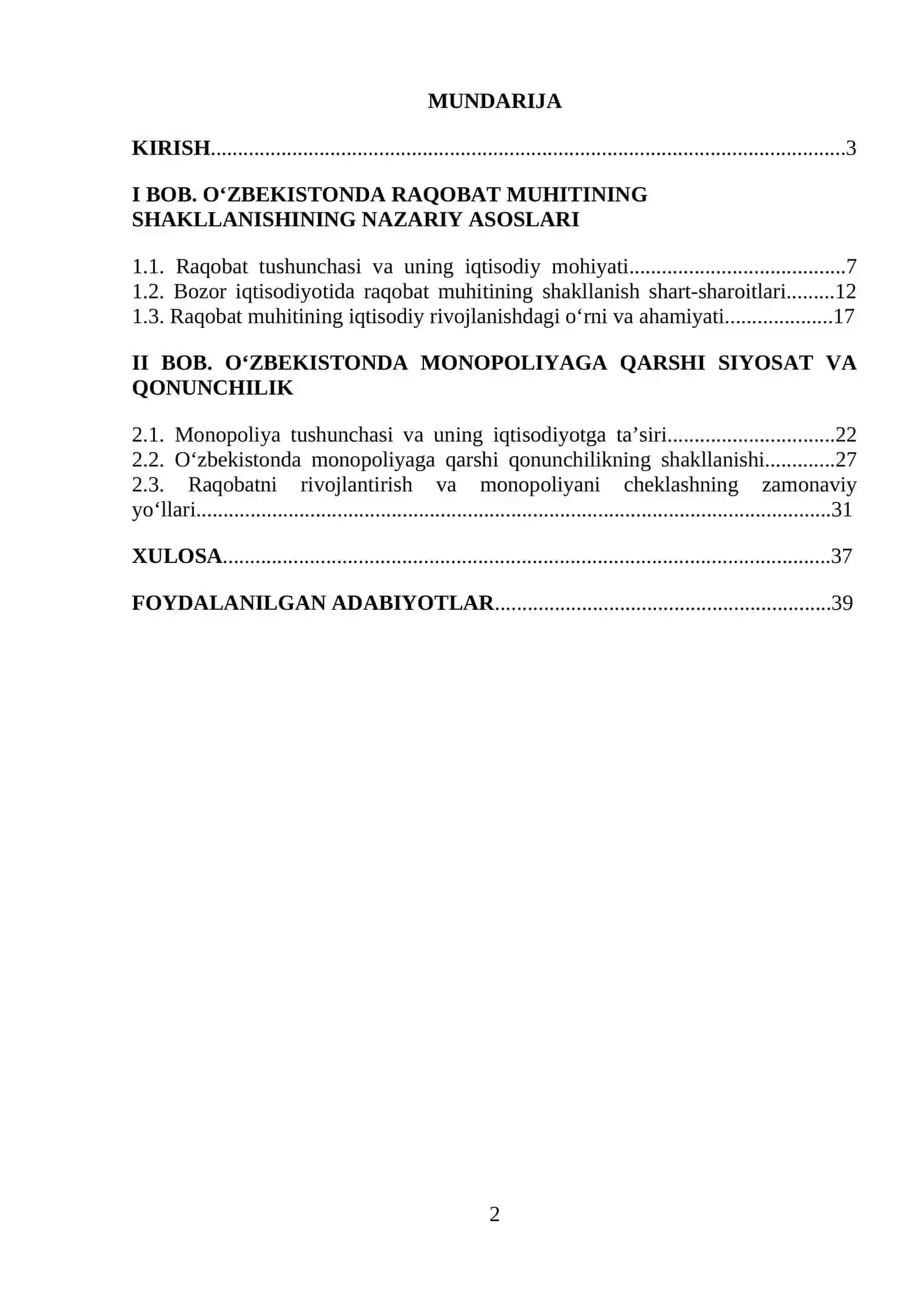 O'ZBEKISTONDA RAQOBATCHILIK MUHITINING VUJUDGA KELISHI VA MONOPOLIYAGA QARSHI QONUNCHILIK 2