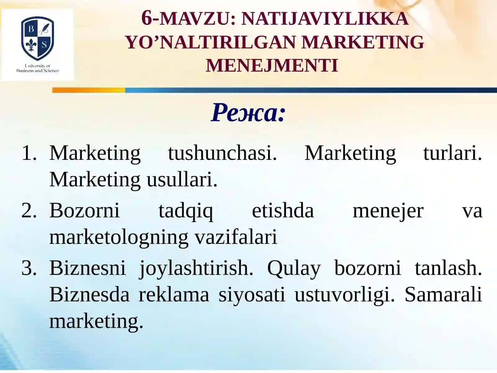 NATIJAVIYLIKKA YO’NALTIRILGAN MARKETING MENEJMENTI 2