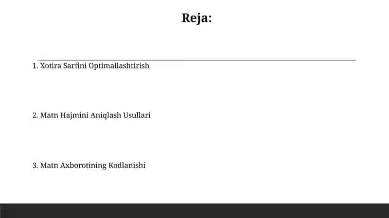 Matnli axborotlarni kodlash va hajmini aniqlash 2