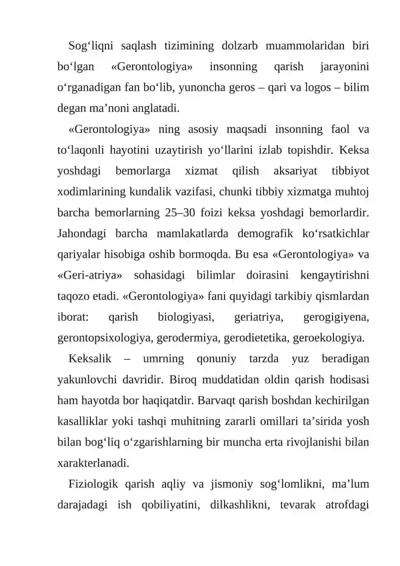 GERONTOPSIXOLOGIYA, KEKSALIK RUHIYATI VA INSON MIYYASIDA NAMOYON BO'LISH MUAMMOLARI 2