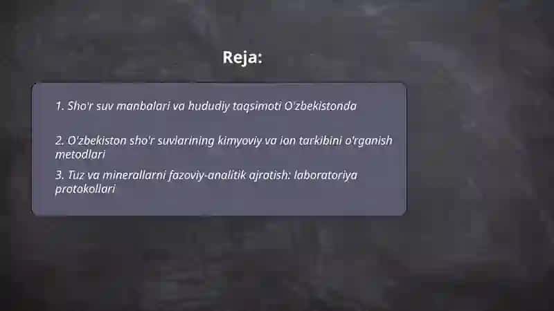 Sho'r suvlarni chuchuklashtirish g'oyasi 2