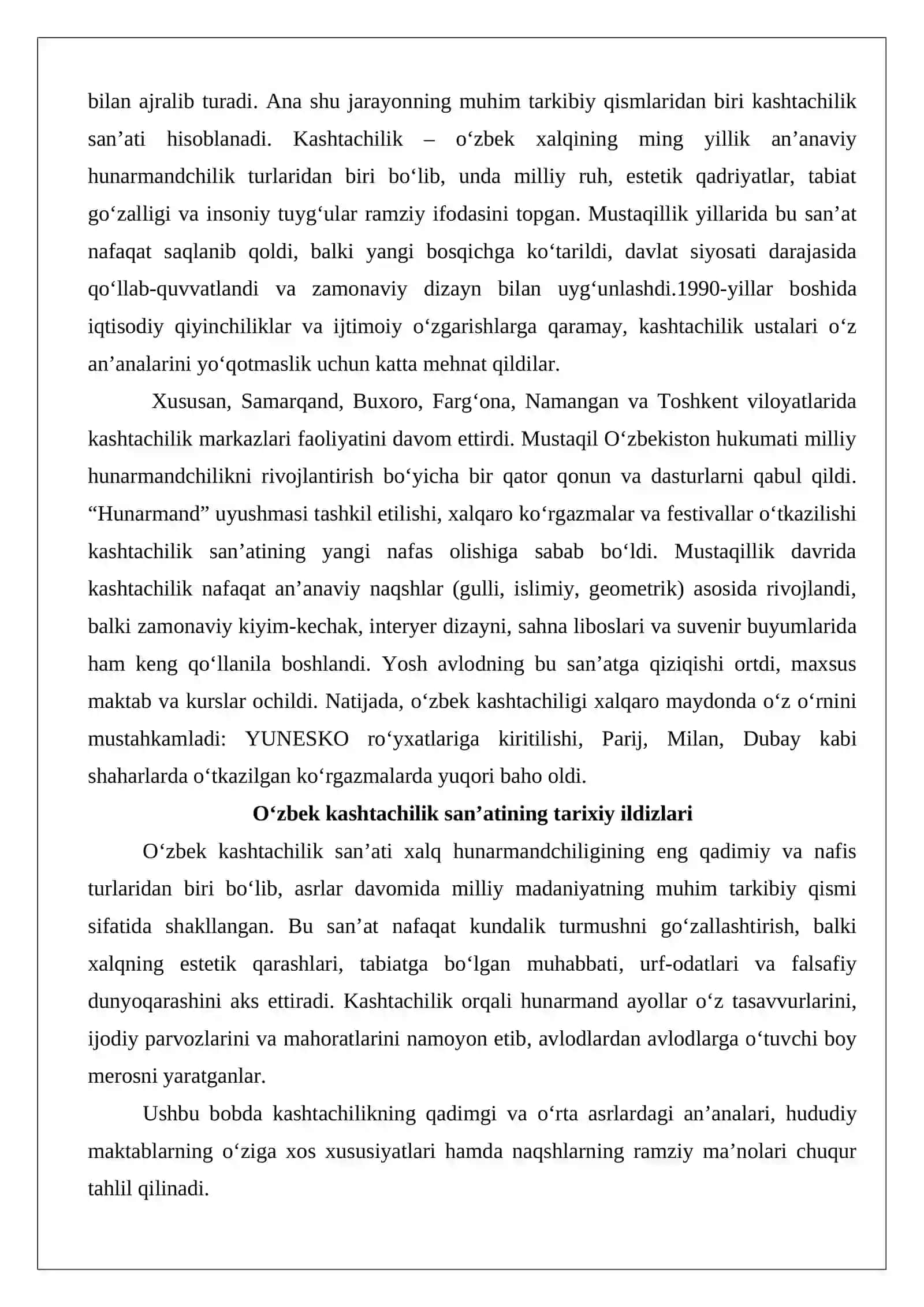 Mustaqillik yillarida kashtachilik san’ati tarixi 2