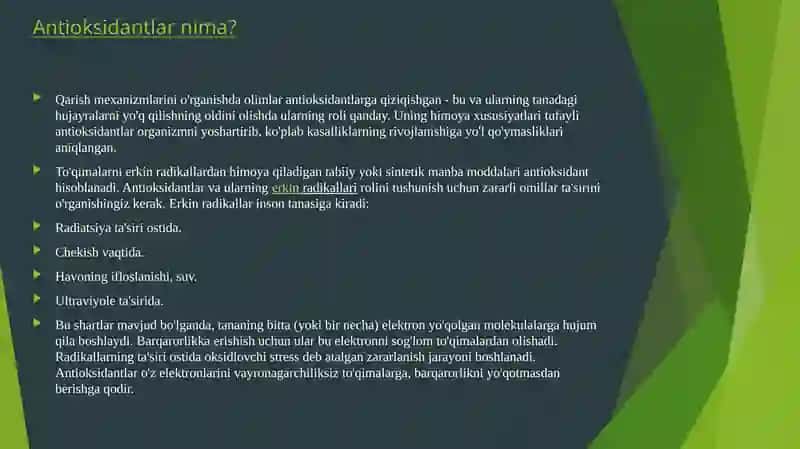 Antioksidantlar, ularning klinikada qo‘llanilishi 2