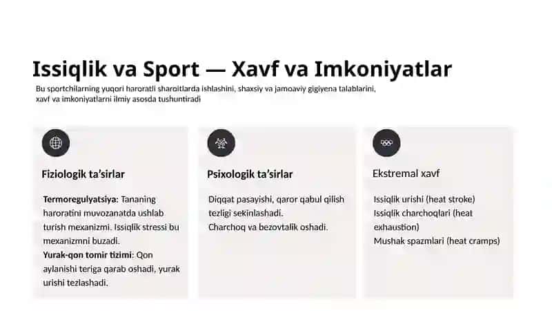 Issiqlik Iqlim Sharoitida Sportchining Shaxsiy va Jamoa Gigiyenasi 2