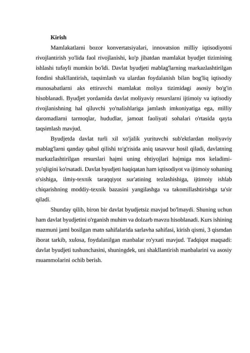 Davlat byudjetining mohiyati 2