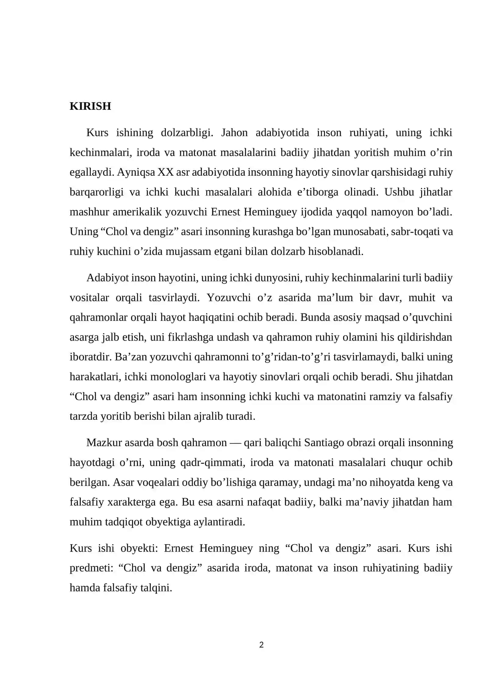 Ernest Hemingueyning “Chol va dengiz” asarida iroda va matonat ramzi 2