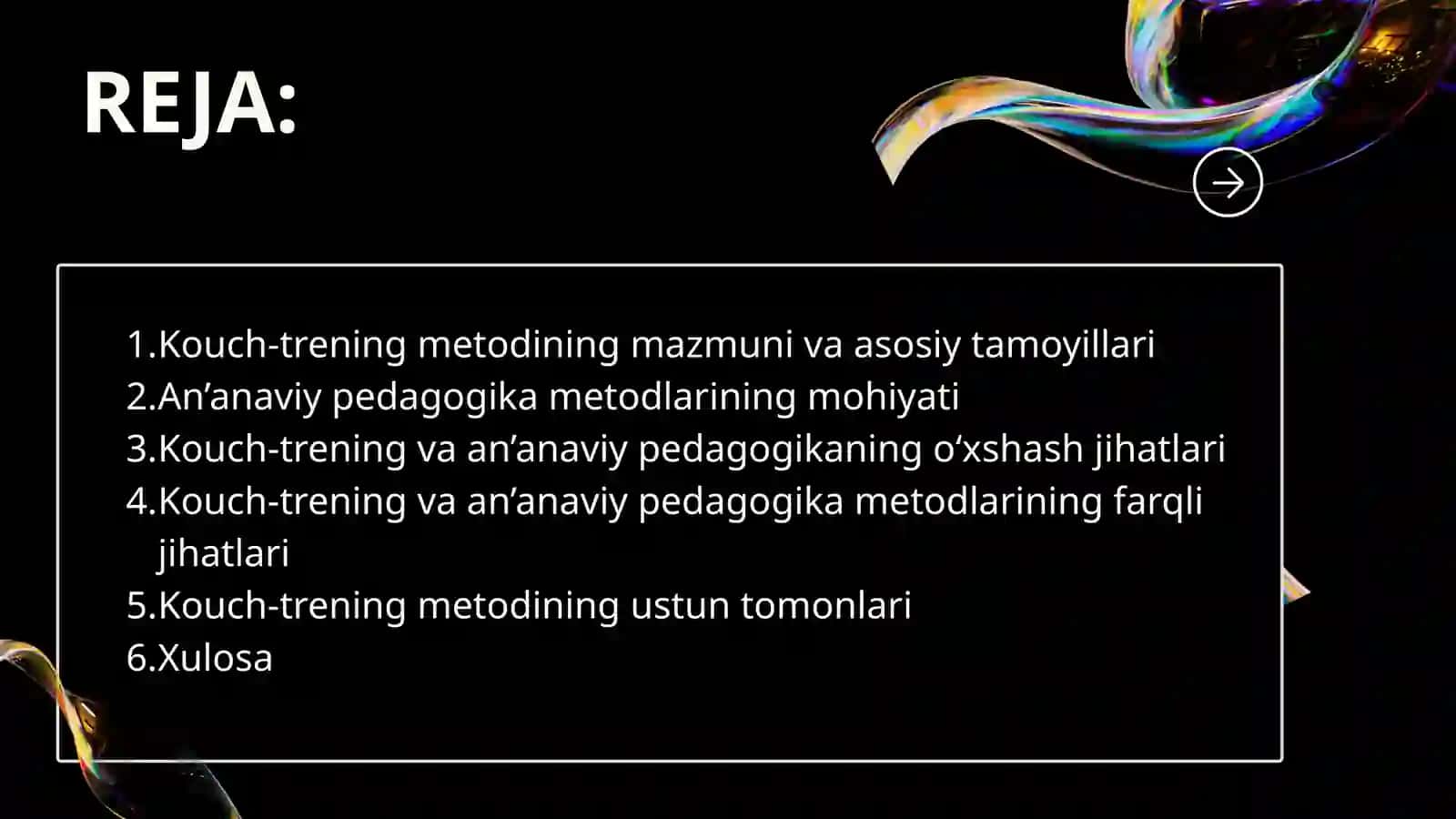 KOUCH-TRENING VA AN’ANAVIY 
PEDAGOGIKA METODLARINING 
SOLISHTIRILISHI 2