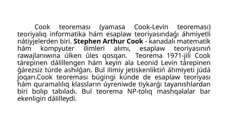 Tema: Cook teoremasi 2