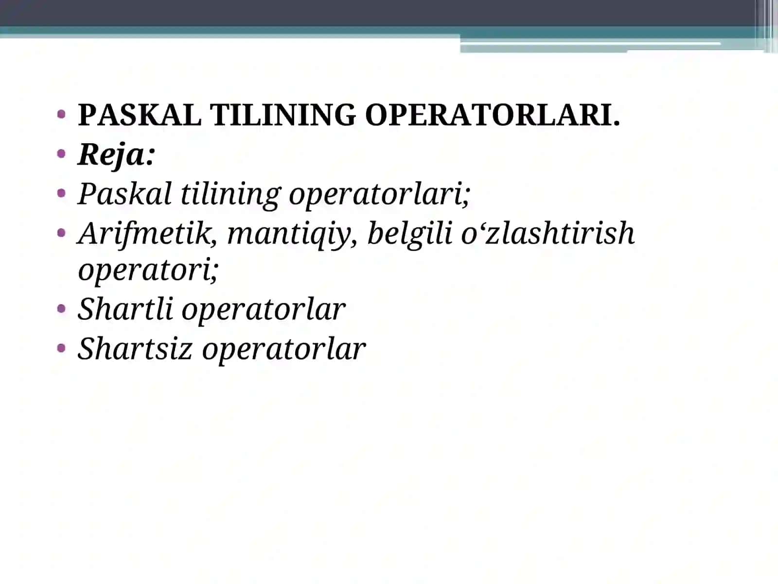 PASKAL TILINING OPERATORLARI 2