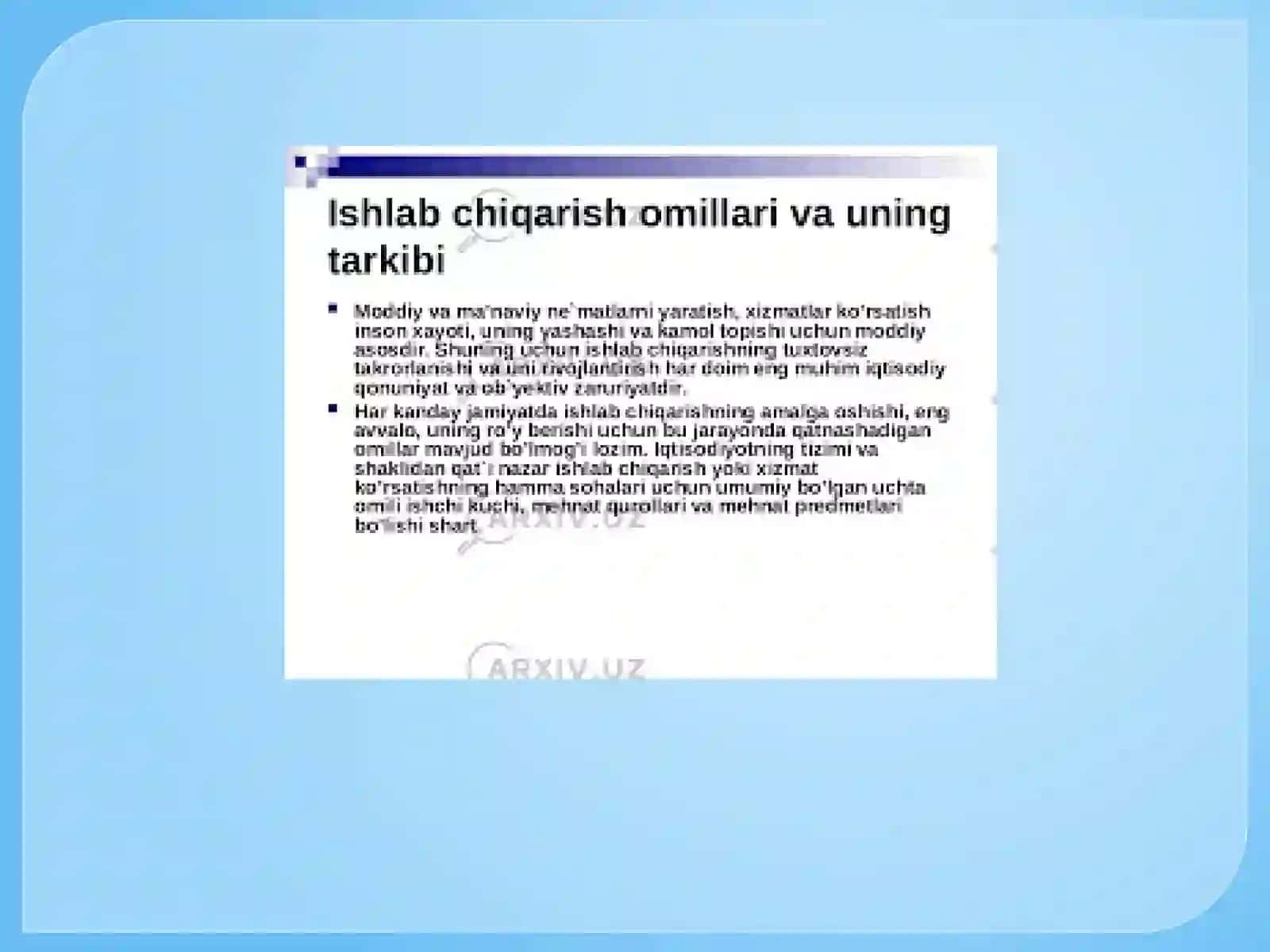 ISHLAB CHIQARISH JARAYONI, UNING NATIJALARI VA SAMARADORLIGI 2
