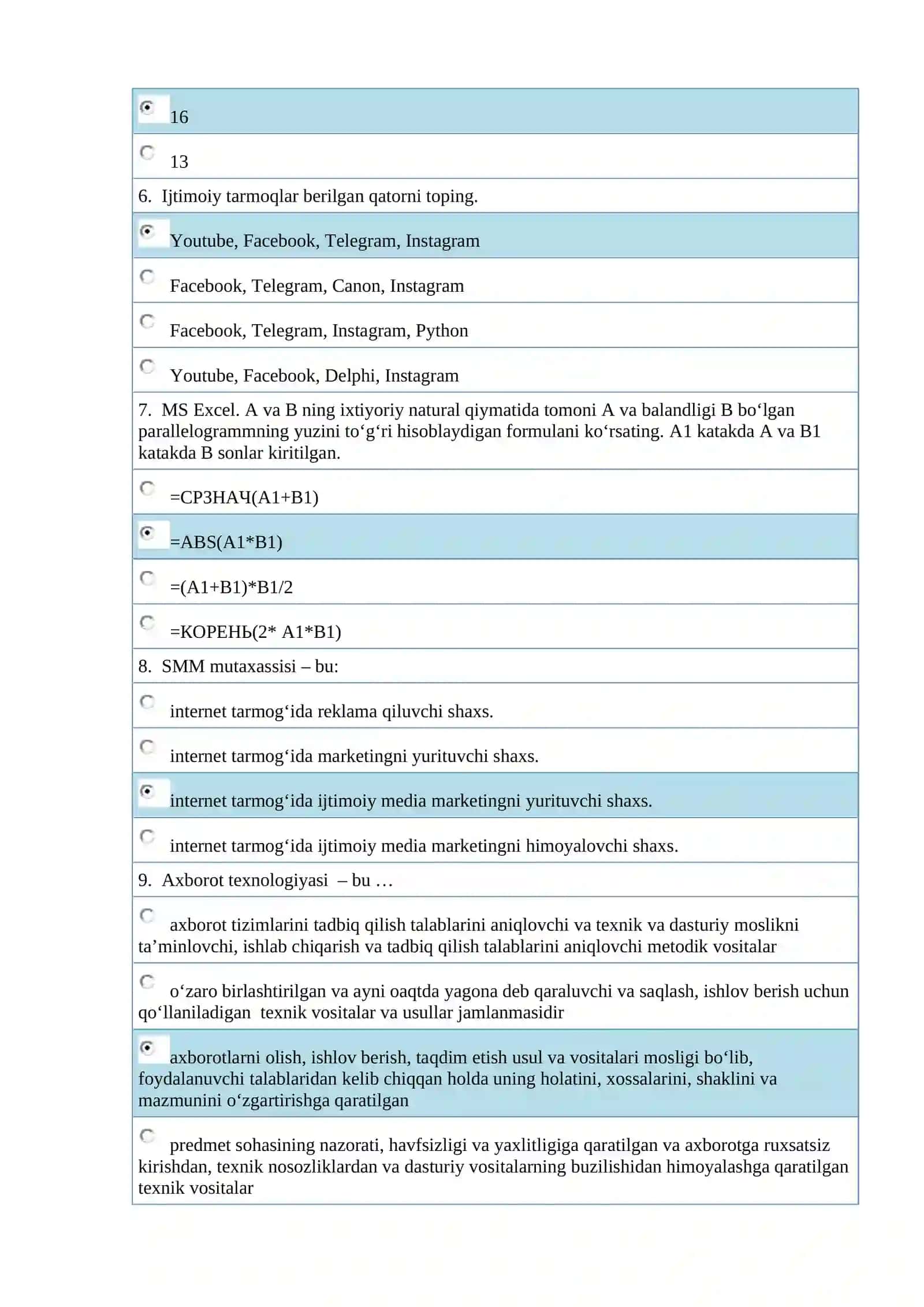 MS Excel. A va B ning ixtiyoriy natural qiymatida tomoni A va balandligi B bo‘lgan parallelogrammn 2