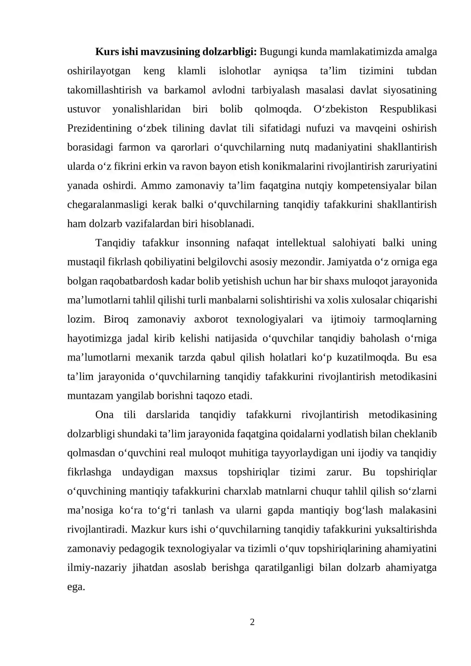 ONA TILI DARSLARIDA TANQIDIY TAFAKKURNI RIVOJLANTIRISH METODIKASI 2