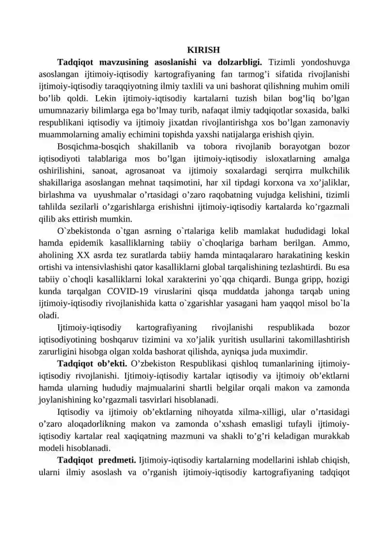 "QISHLOQ, MA’MURIY TUMANLARNING YIRIK MASSHTABLI IJTIMOIY-IQTISODIY KARTALARINI TUZISH" 2