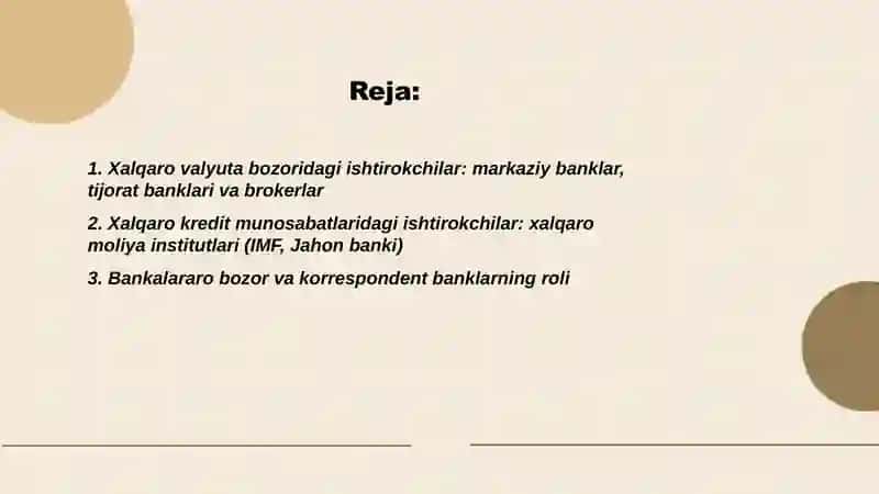 Xalqaro Valyuta va kredit munosabatlari ishtirokchilari 2