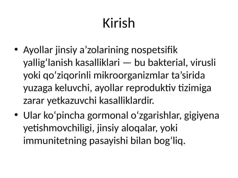 Ayollar jinsiy a’zolarining nospetsifik etiologiyali yallig‘lanish kasalliklari 2