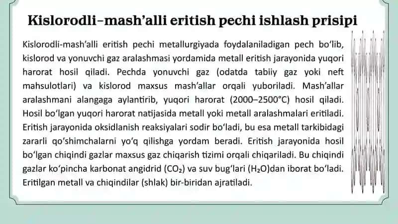Kislorodli mashalli eritish pechidagi fizik kimyoviy jarayonlar 2