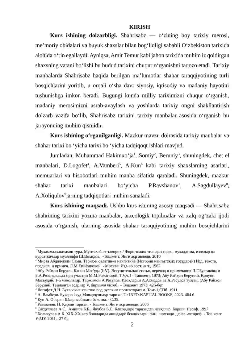 Shahrisabz shahrining tarixini yozma manbalarda o'rganilishi 2