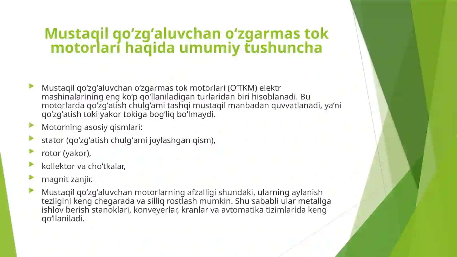 Mustaqil qo'zg'aluvchan o'zgarmas stok motorlarining tezligini yaxshilab rostlash 2