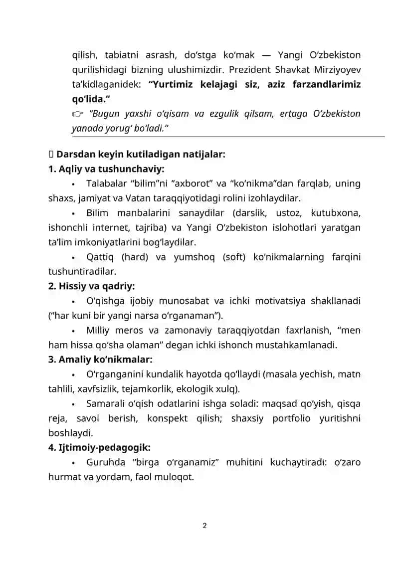 "Kelajak soati" darsining Oliy ta’lim muassasasi talabalari uchun mashg‘ulot ssenariysi 2