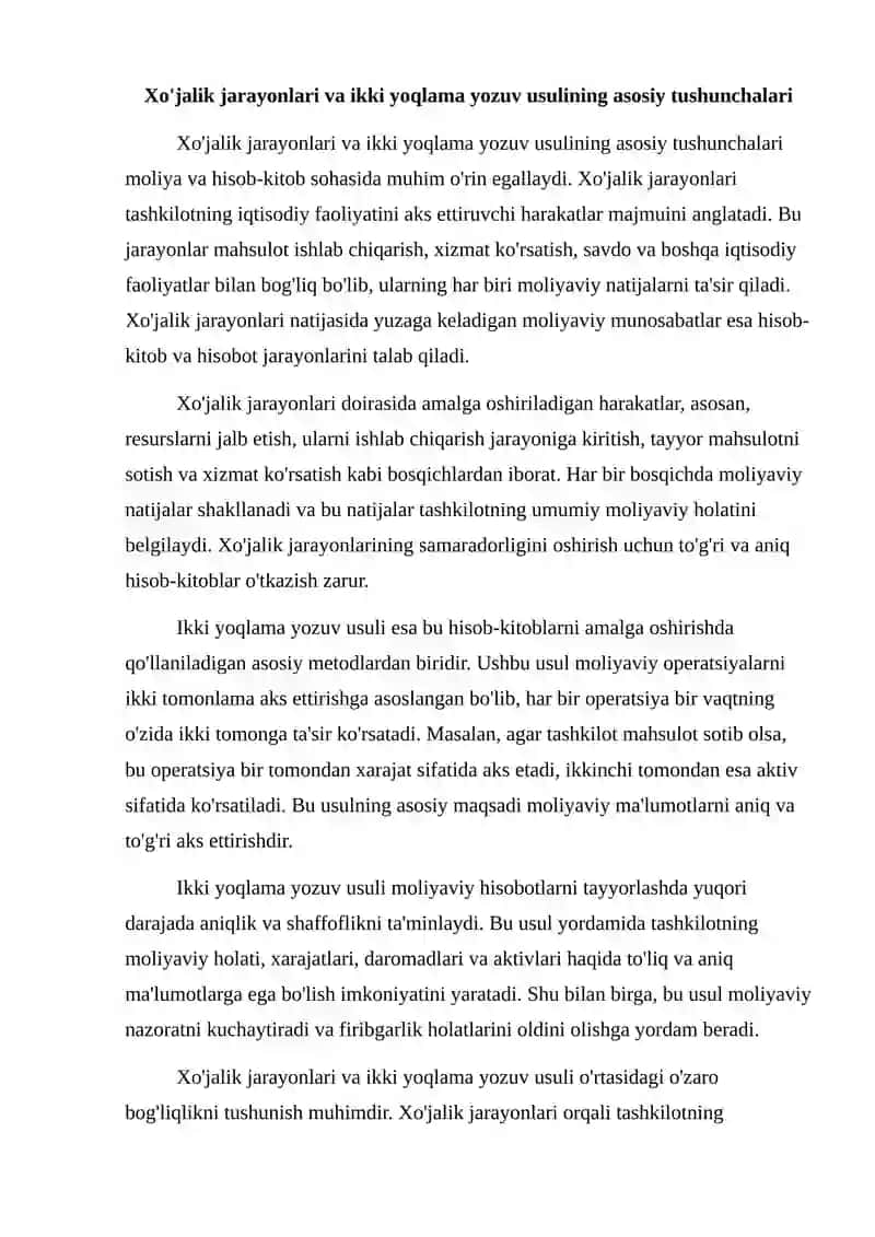 Xo'jalik jarayonlarini ikki yoqlama yozuv usullari bilan aks ettirish tartibi 2