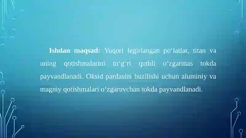 Elektr yoyi yordamida himoya gazlari muhitida payvandlash 2