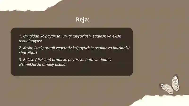 Manzarali bogʻdorchilik va boğ park oʻsimliklarini koʻpaytirish 2
