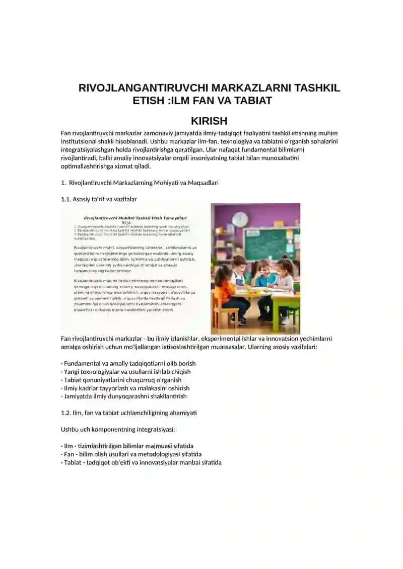 Rivojlantiruvchi Markazlarni Tashkil Etish 2