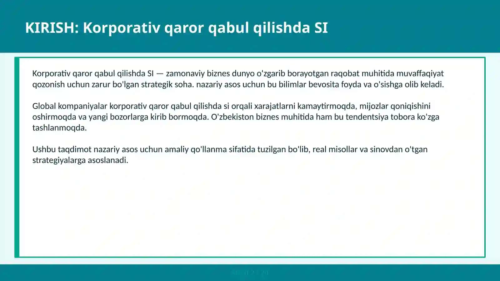 Korporativ qaror qabul qilishda SI 2