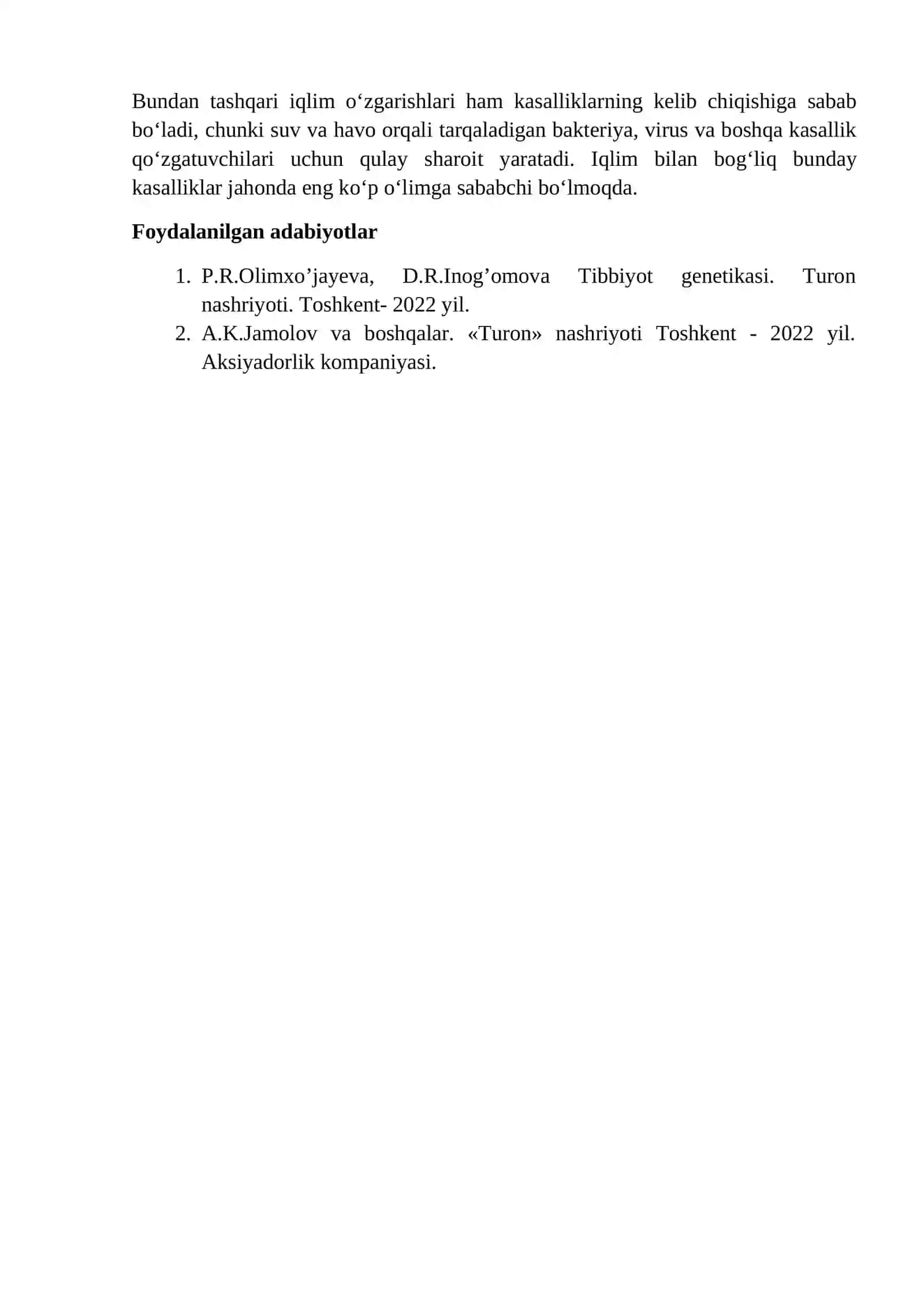 Xardi-Vaynberg qonuni asosida yangi hosil bo’lgan mutatsiyalarning xatar ko’rsatgichlarini Ishtixon tumanida ekologik omillar ta’siri natijasida nasllanish mexanizm chastotasini o’rganish 2