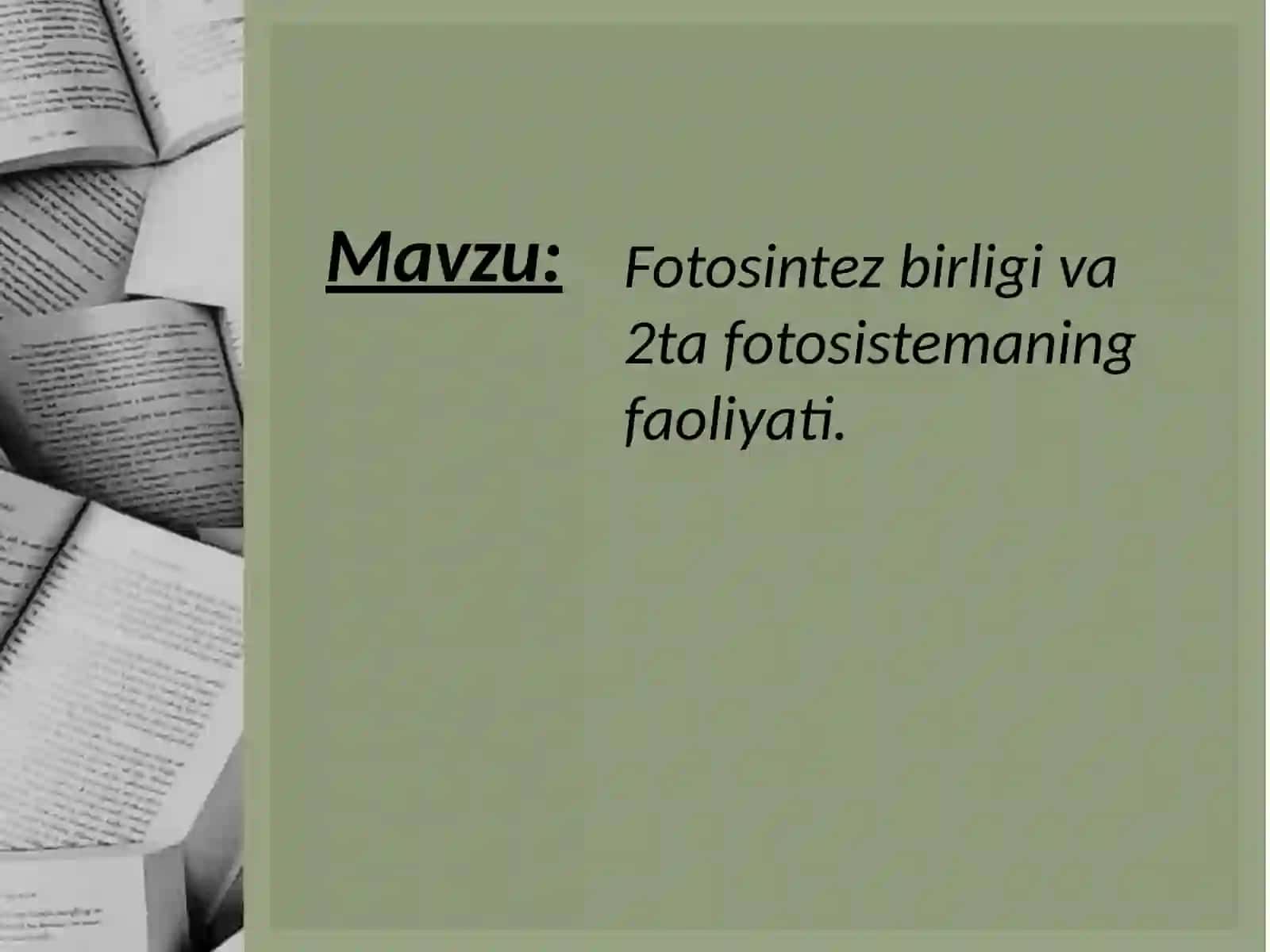 Fotosintez birligi va 2ta fotosistemaning faoliyati 2