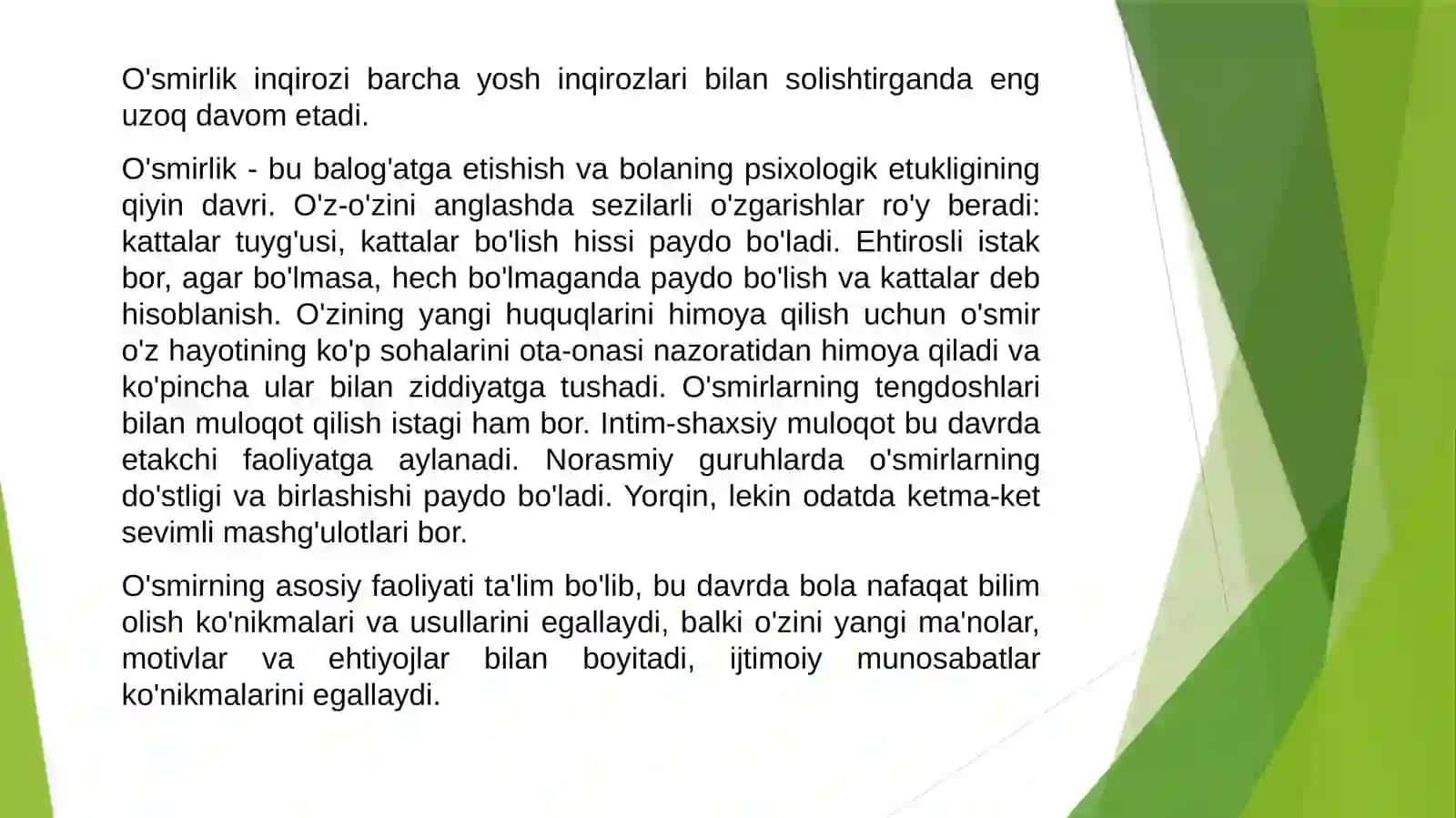 O'smirlik davri inqirozi va uning psixologik psixofiziologik sabablari 2